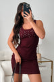 Unapologetically Fabulous Rhinestone Detailed Bodycon Dress (Wine)