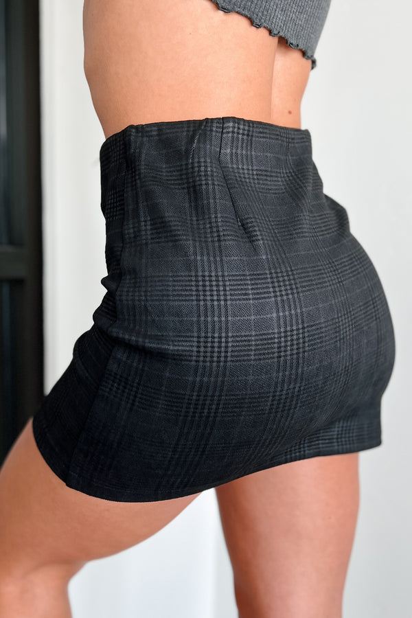 Can't Be Played Plaid Mini Skirt (Black) - NanaMacs