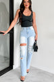 Only Good Days High Rise Distressed Wide Leg Jeans (Light) - NanaMacs