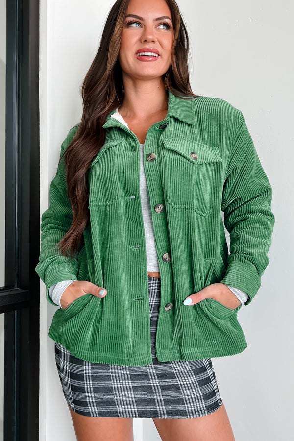 Hot Chocolate Weather Sherpa Lined Corduroy Jacket (Green) - NanaMacs