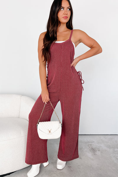 Constant Comfort Wasabi + Mint Ribbed Jumpsuit (Maroon) - NanaMacs