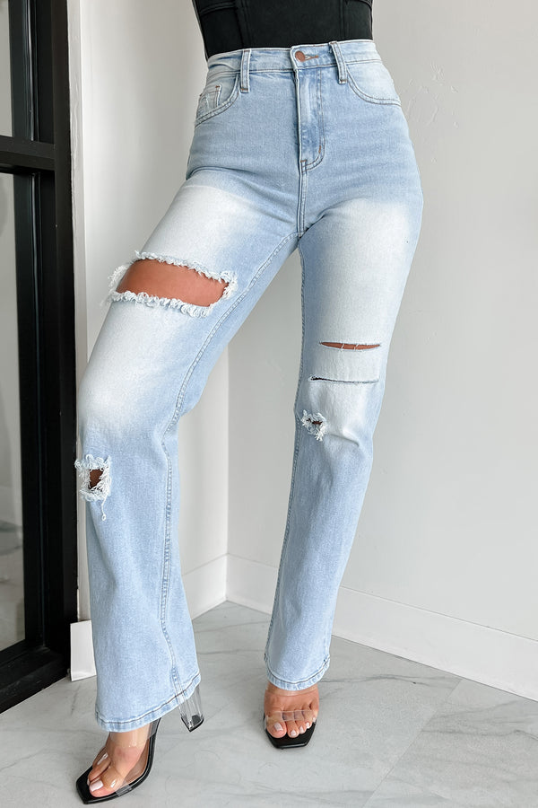 Only Good Days High Rise Distressed Wide Leg Jeans (Light) - NanaMacs