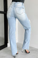 Only Good Days High Rise Distressed Wide Leg Jeans (Light) - NanaMacs