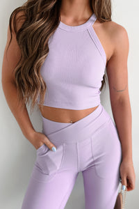 Magic Of Movement Ribbed Halter Brami Crop Tank (Lavender) - NanaMacs