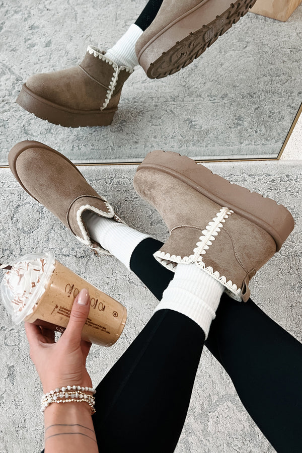 Feeling The Chill Stitch Trim Platform Booties (Oat) - NanaMacs