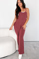 Constant Comfort Wasabi + Mint Ribbed Jumpsuit (Maroon) - NanaMacs