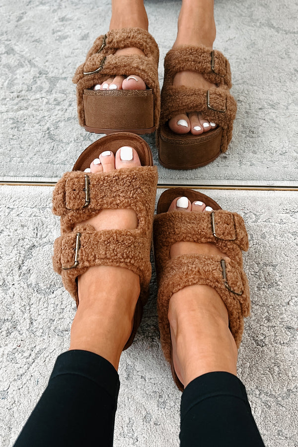 Bohemian Paradise Sherpa Platform Sandals (Brown) - NanaMacs