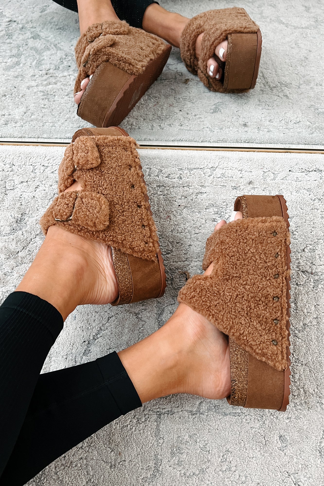 Bohemian Paradise Sherpa Platform Sandals (Brown) · NanaMacs