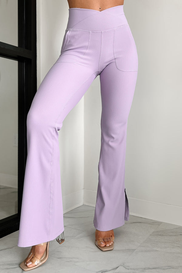 Fierce Competitor Cross-Waist Flared Leggings (Lavender) - NanaMacs