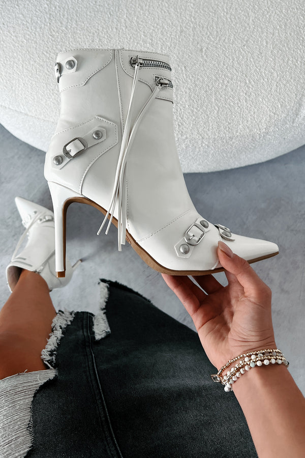 Never Off Limits Pointed Toe Stiletto Booties (White) - NanaMacs