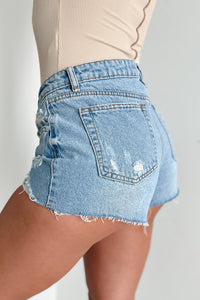 Murphy Mid Rise Distressed Denim Shorts (Medium-Light Denim) - NanaMacs