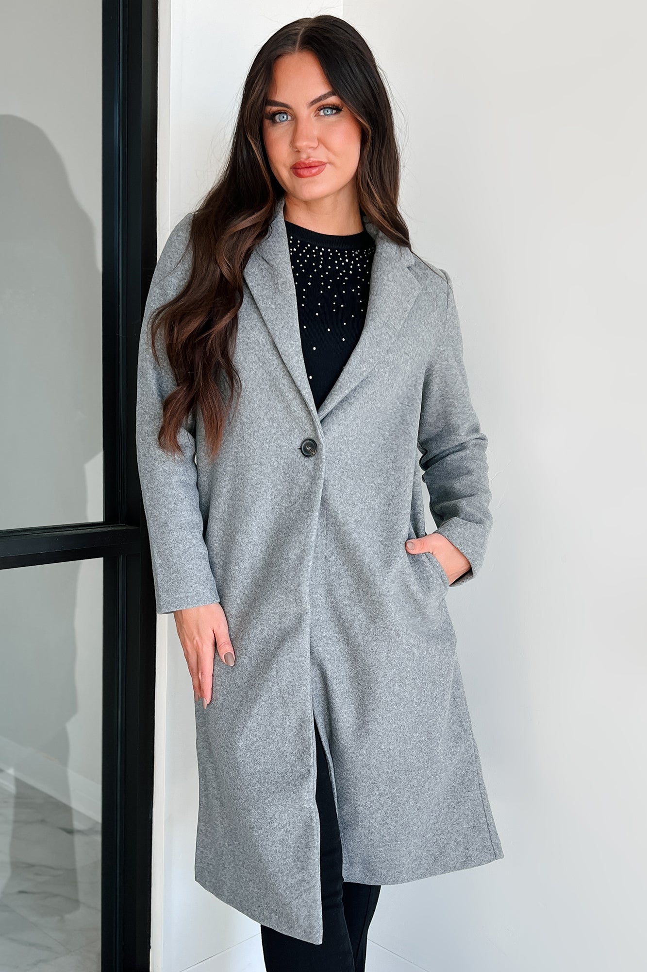 It's A Long Story Brushed Fleece Long Coat (Grey) - NanaMacs