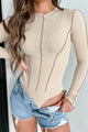 No Drama Here Mock Neck Bodysuit (Nude) - NanaMacs