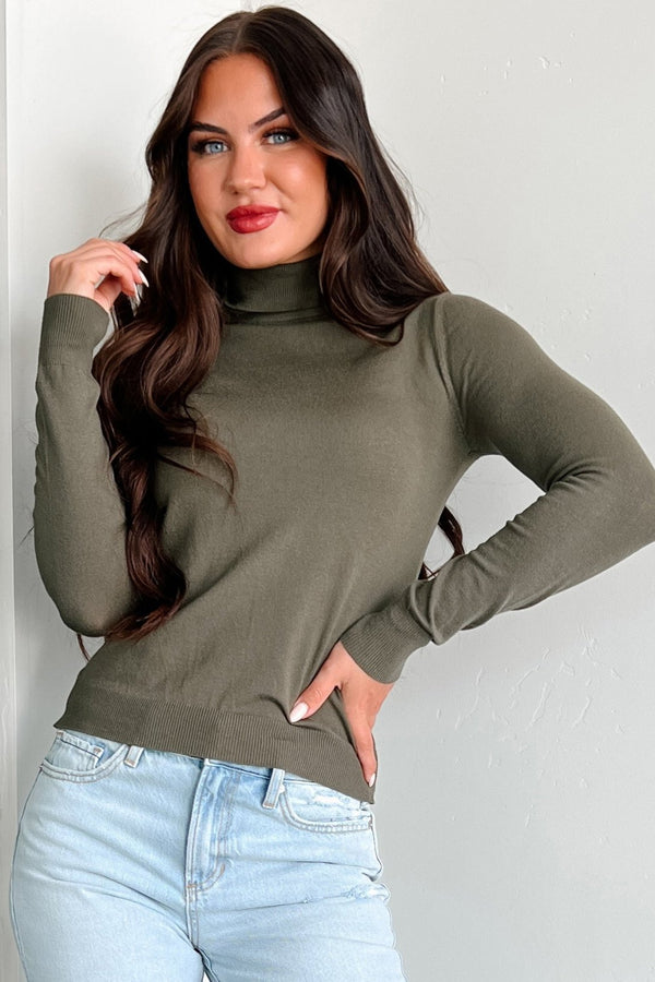 Conceptually Chic Long Sleeve Turtleneck Top (Olive) - NanaMacs