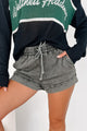 Playing At Home Washed Drawstring Waist Shorts (Charcoal) - NanaMacs