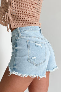 Jilly High Rise Distressed Hem Shorts (Light Denim) - NanaMacs