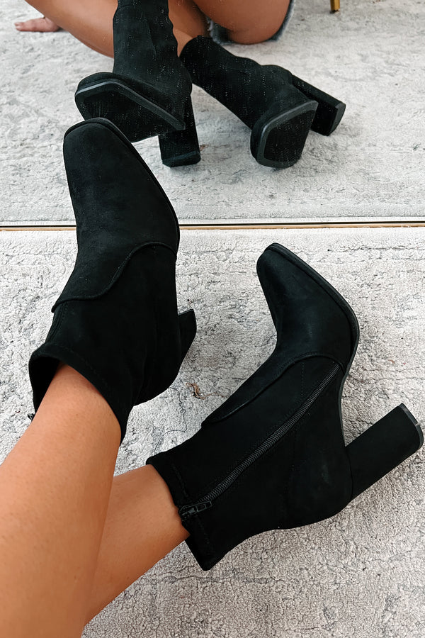 Move Along Faux Suede Booties (Black) - NanaMacs