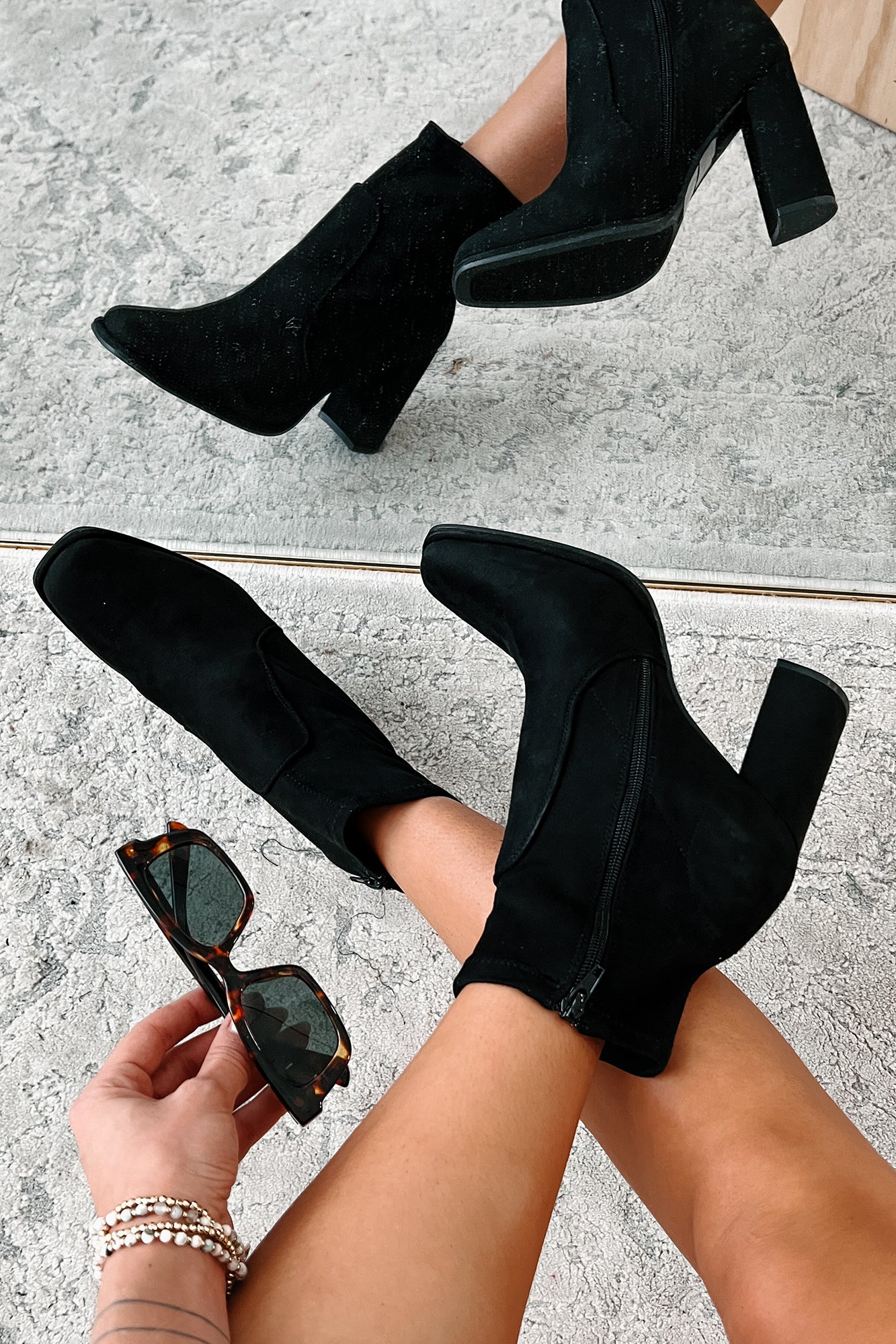 Move Along Faux Suede Booties (Black) - NanaMacs