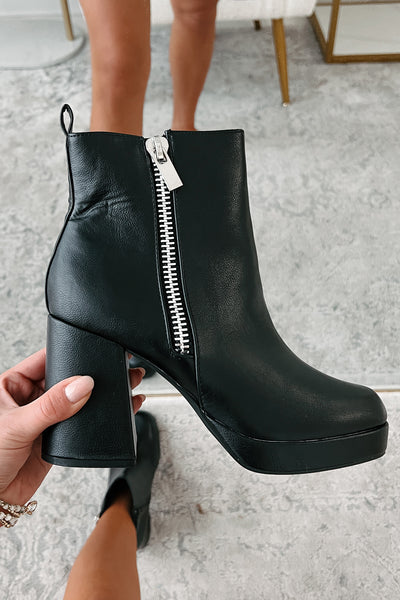 Straight Facts Zipper Detail Platform Booties (Black) - NanaMacs