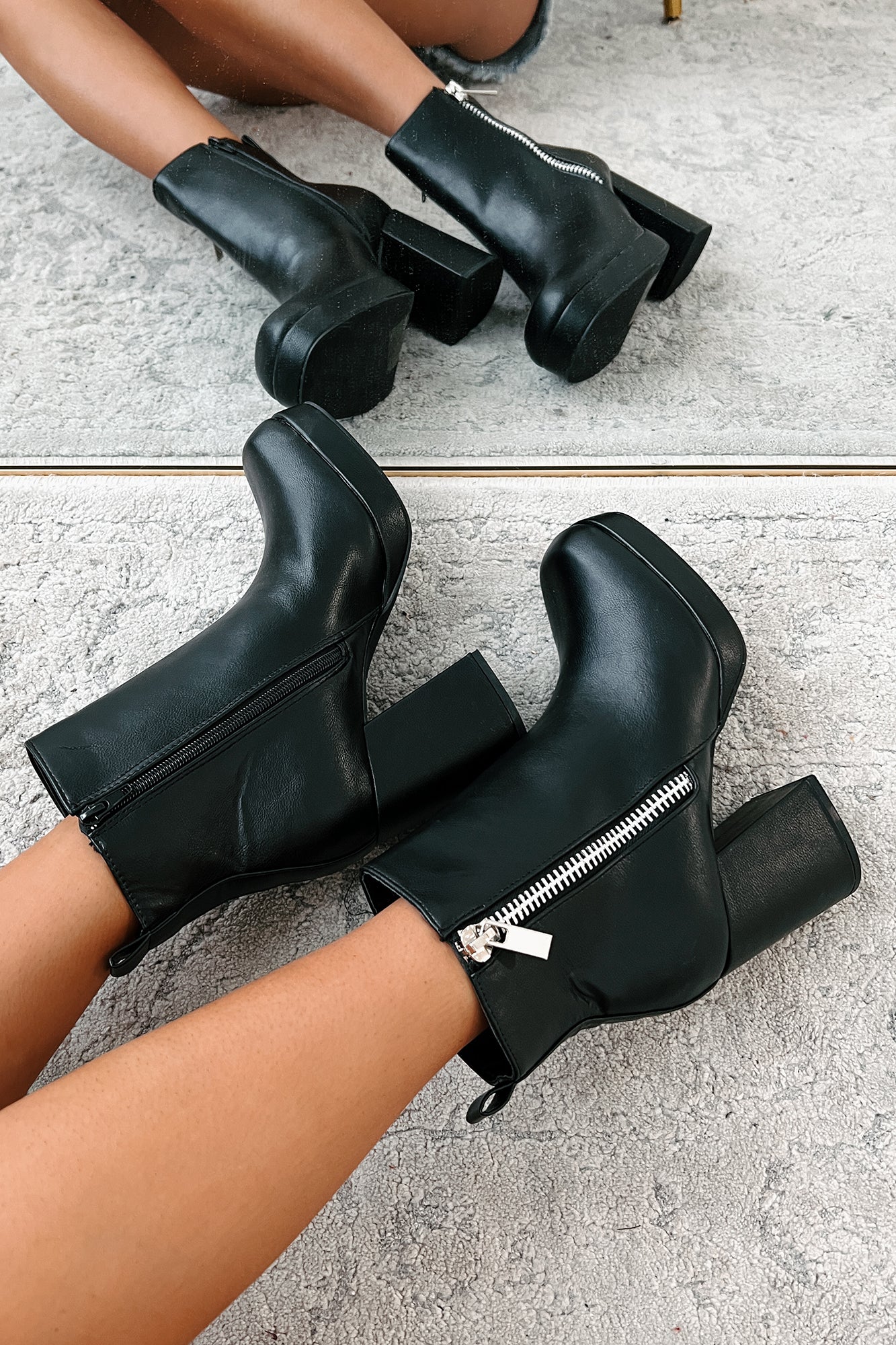 Straight Facts Zipper Detail Platform Booties (Black) - NanaMacs