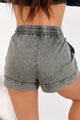 Playing At Home Washed Drawstring Waist Shorts (Charcoal) - NanaMacs