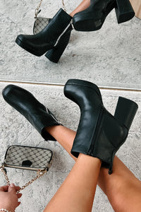 Straight Facts Zipper Detail Platform Booties (Black) - NanaMacs