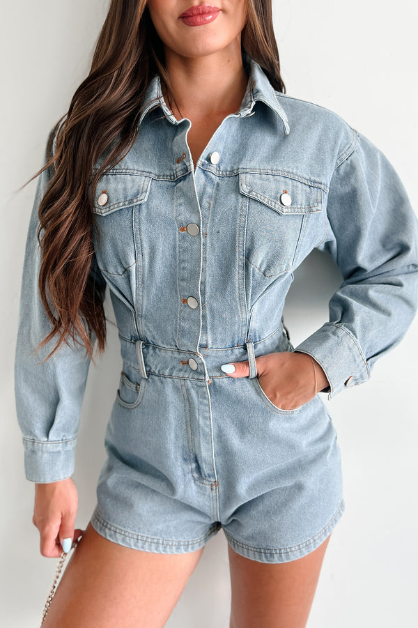 I'm Always Cool Denim Long Sleeve Romper (Light Denim) - NanaMacs