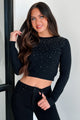 Simple Sparkle Rhinestone Embellished Sweater Top (Black)