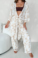 Happy In Hawaii Floral Kimono & Pant Set (Taupe) - NanaMacs