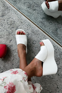 Step Aside Platform Wedge Sandal (White) - NanaMacs