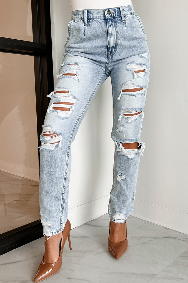 Ain't Gonna Lie High Rise Distressed Baggy Kancan Jeans (Light) - NanaMacs