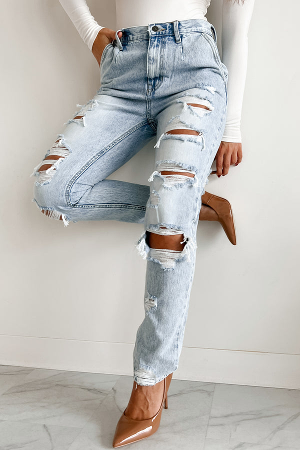 Ain't Gonna Lie High Rise Distressed Baggy Kancan Jeans (Light) - NanaMacs