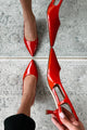 Walk All Over You Slingback Kitten Heels (Red Patent) - NanaMacs