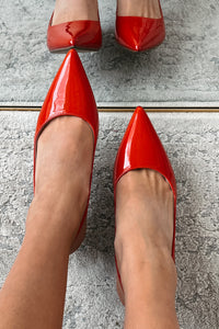 Walk All Over You Slingback Kitten Heels (Red Patent) - NanaMacs