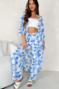 Happy In Hawaii Floral Kimono & Pant Set (Blue) - NanaMacs