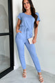 Stroll Through Town Short Sleeve Jumpsuit (Cloud) - NanaMacs