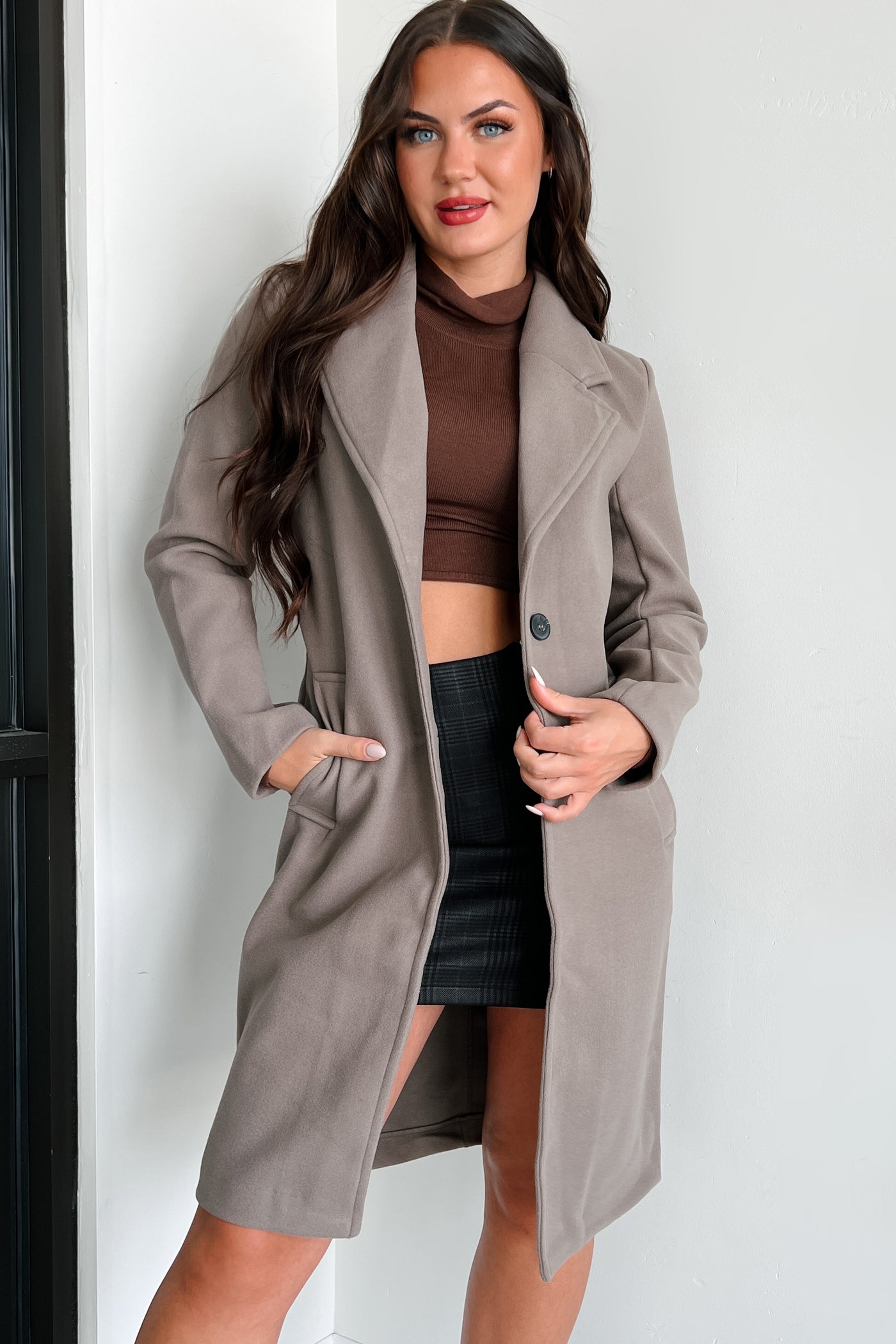 Fashionable For Fall Brushed Fleece Trench Coat (Greystone) - NanaMacs