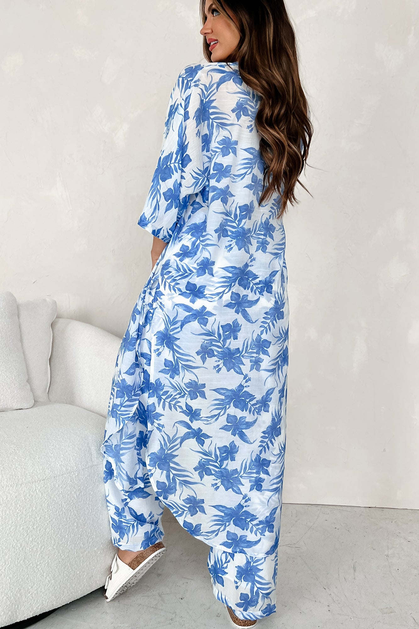 Happy In Hawaii Floral Kimono & Pant Set (Blue) - NanaMacs