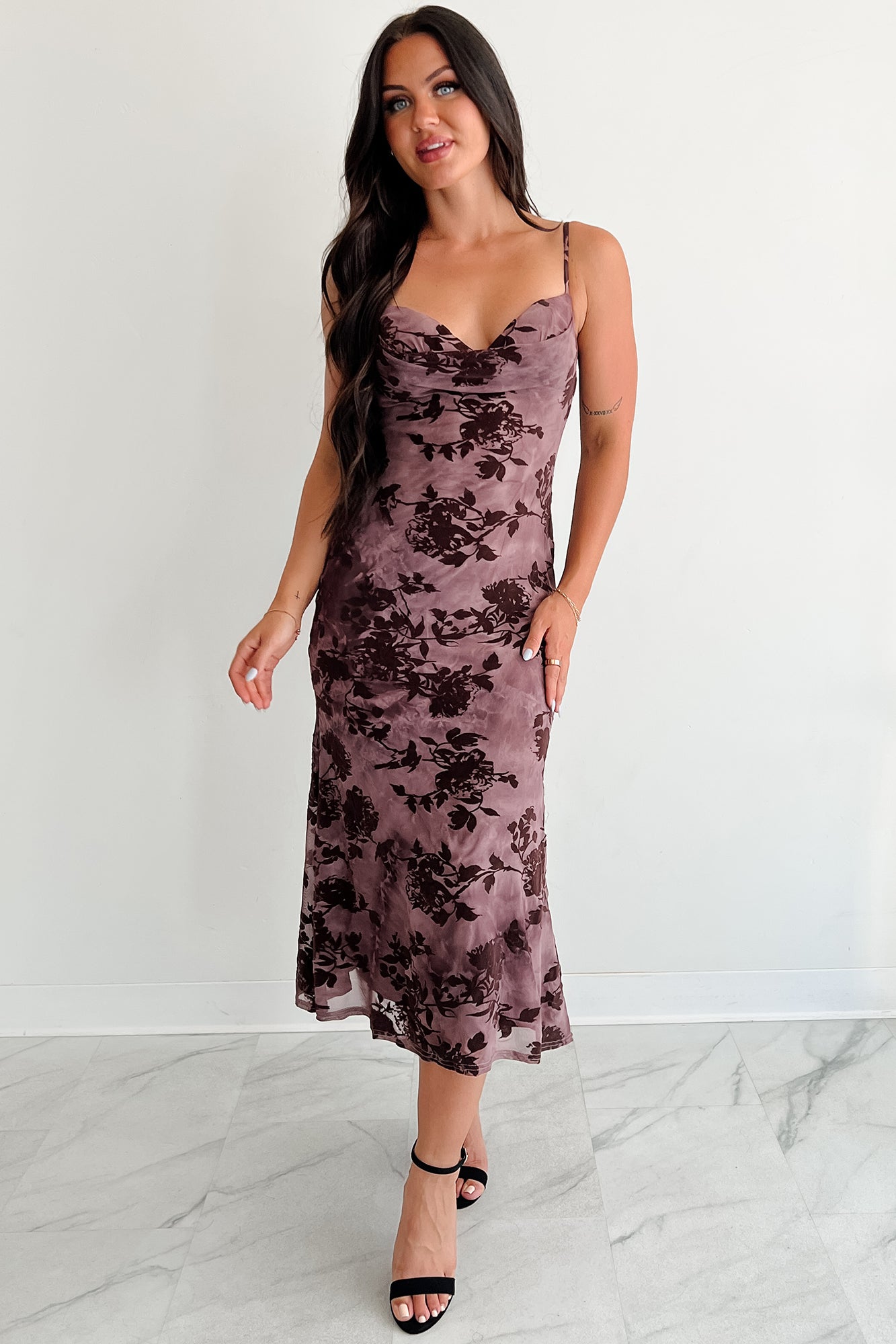Everlasting Love Floral Mesh Midi Dress (Wine) - NanaMacs
