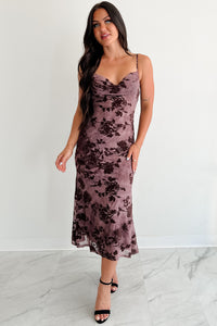 Everlasting Love Floral Mesh Midi Dress (Wine) - NanaMacs