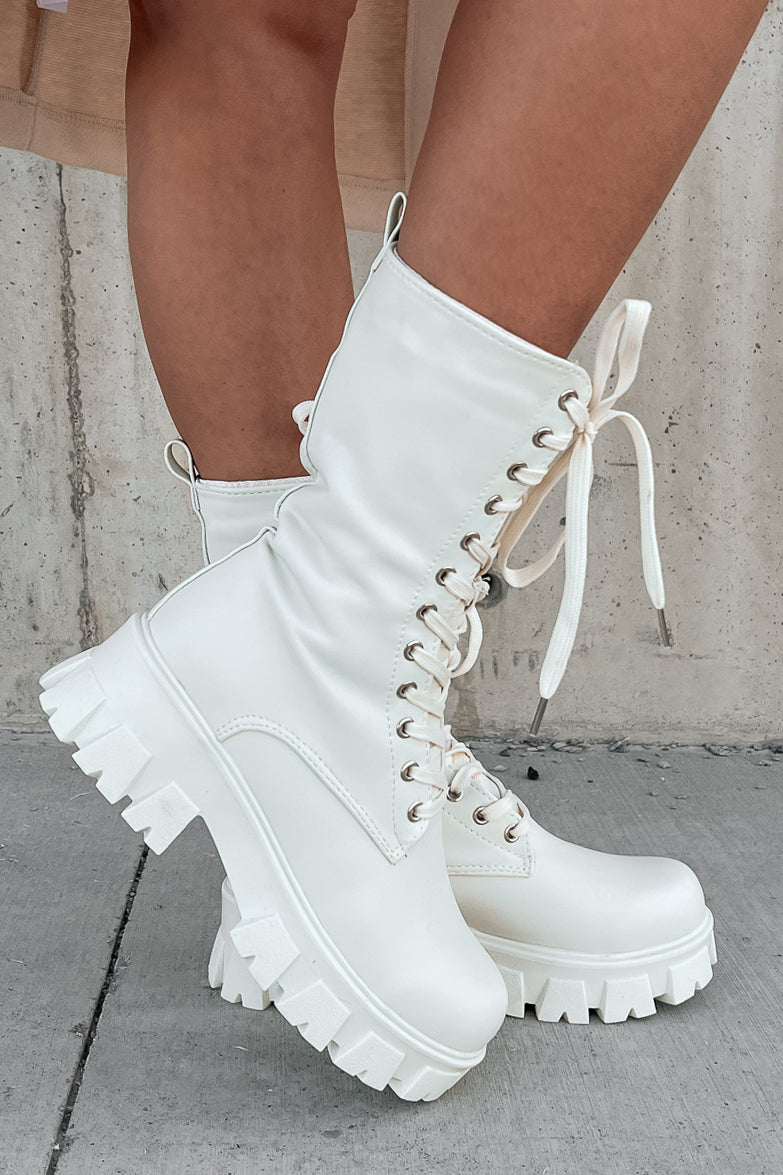 Doorbuster Get A Move On Lace-Up Combat Boots (White) · NanaMacs