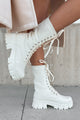 Doorbuster Get A Move On Lace-Up Combat Boots (White) - NanaMacs