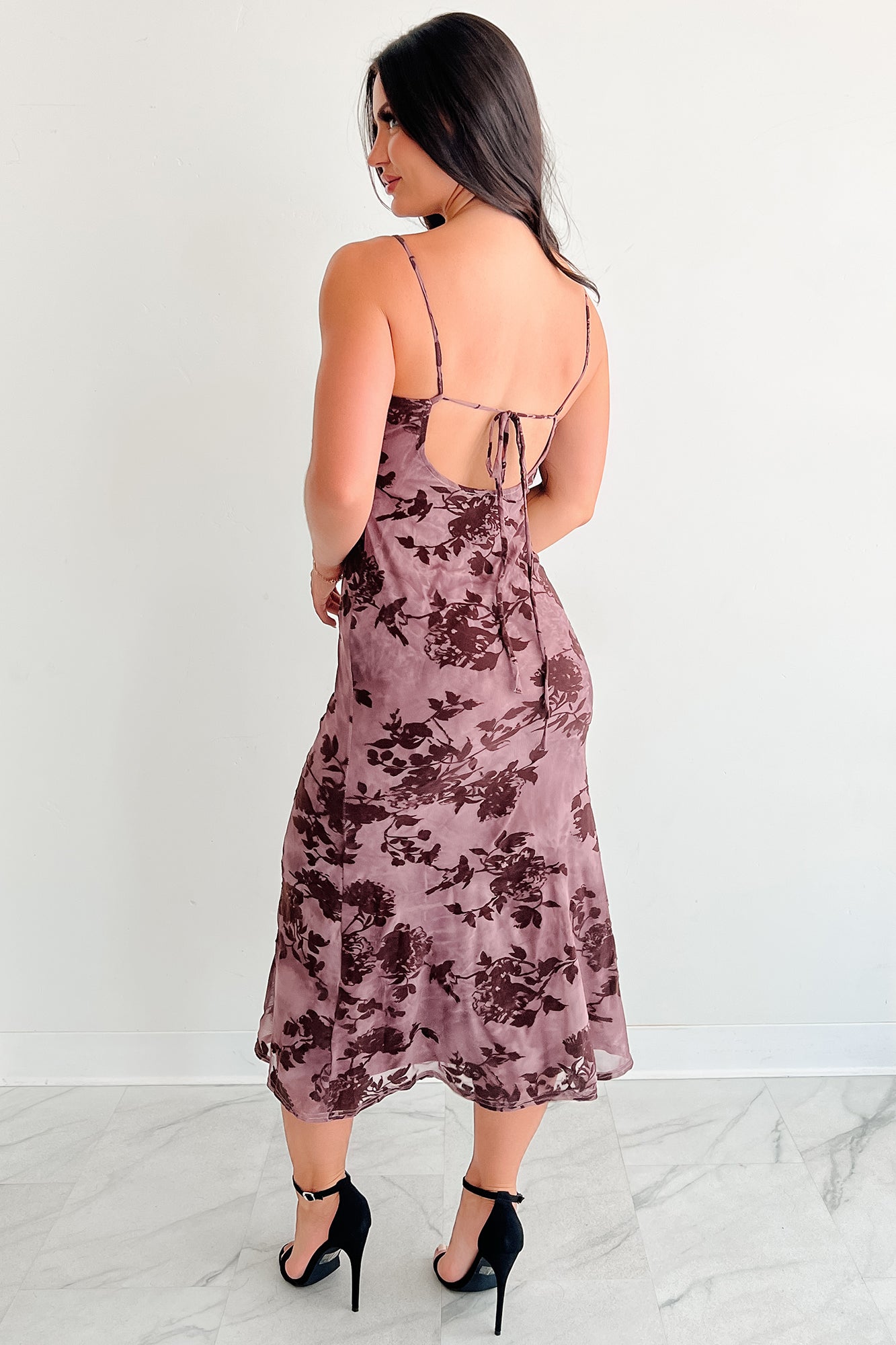Everlasting Love Floral Mesh Midi Dress (Wine) - NanaMacs