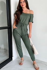 Stroll Through Town Short Sleeve Jumpsuit (Olive) - NanaMacs