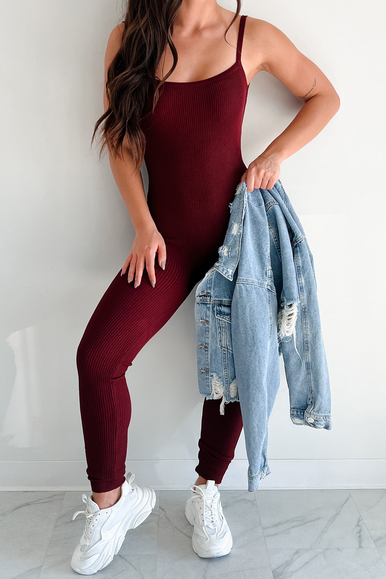 Making Things Right Rib Knit Backless Jumpsuit (Wine) - NanaMacs