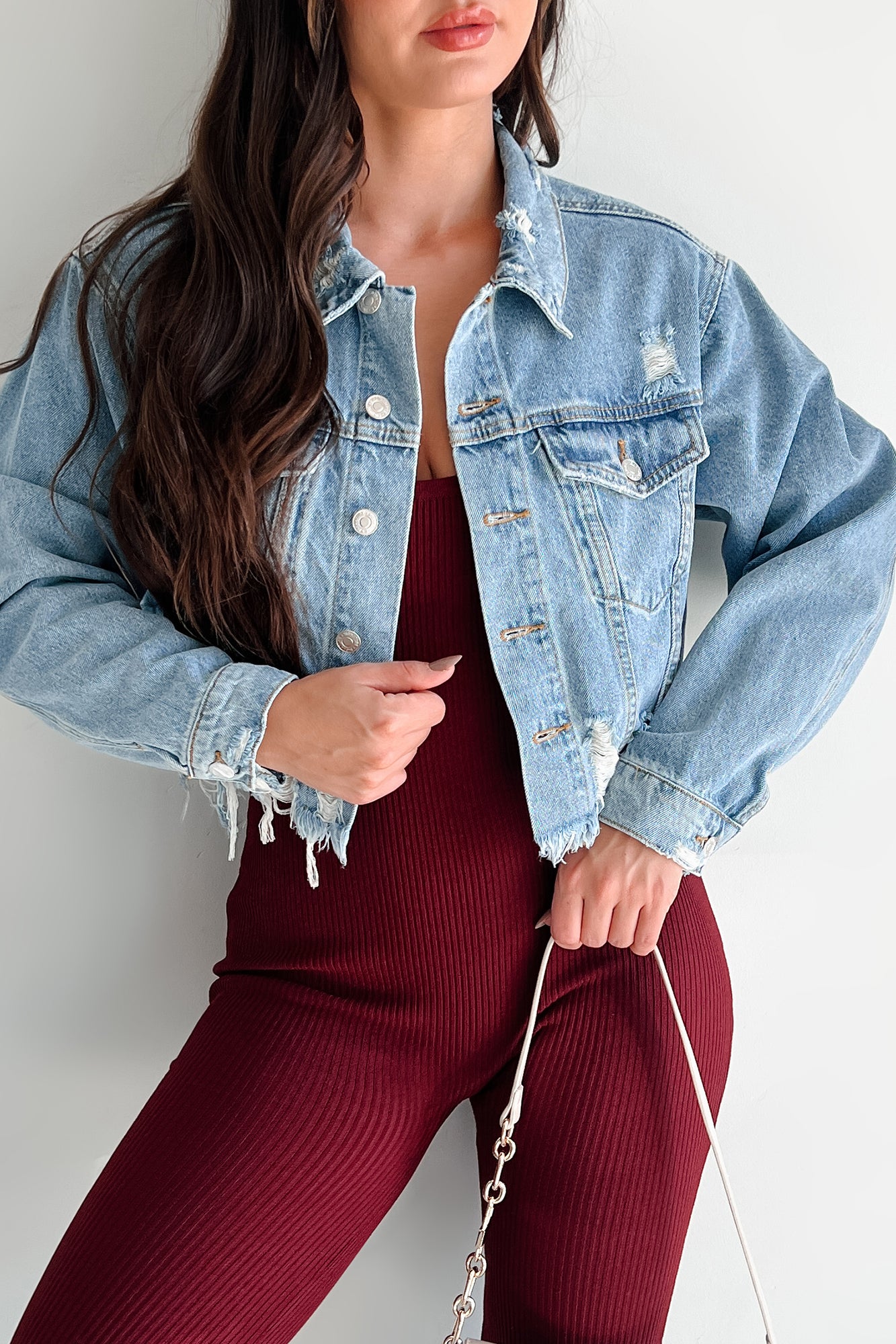 Cairo Distressed Denim Crop Jacket (Medium Denim) - NanaMacs