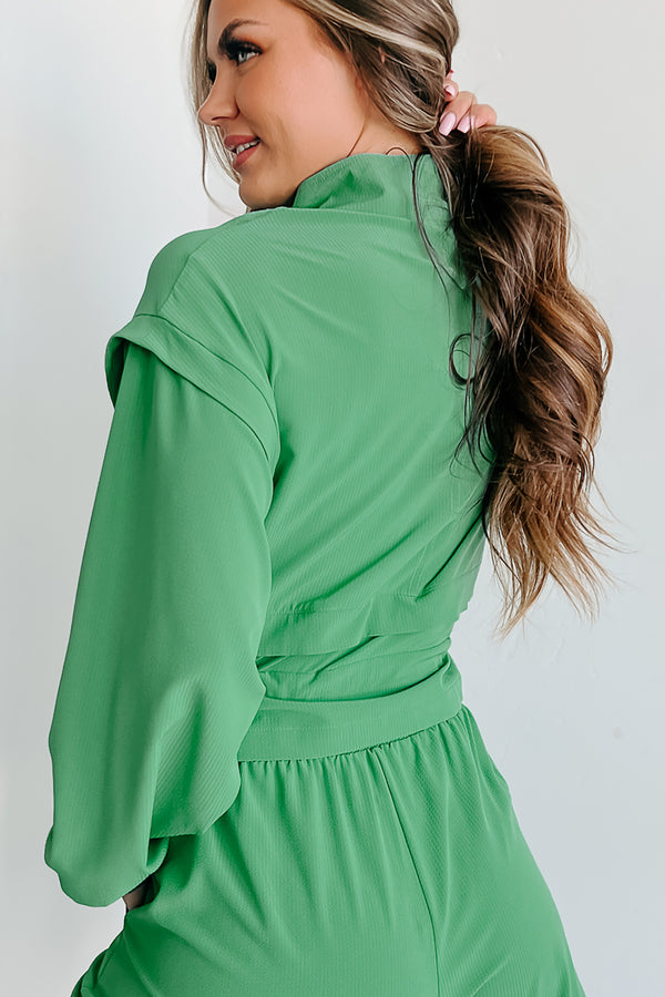 Bettering Myself Textured Woven Jacket & Shorts Active Set (Green) - NanaMacs