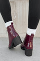 Tougher Than You Lug Sole Patent Leather Combat Booties (Wine) - NanaMacs