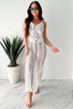 Under The Board Walk Chevron Crochet Maxi Dress (White)