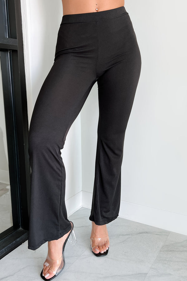 Coasting Along Ribbed Flare Leggings (Black) - NanaMacs